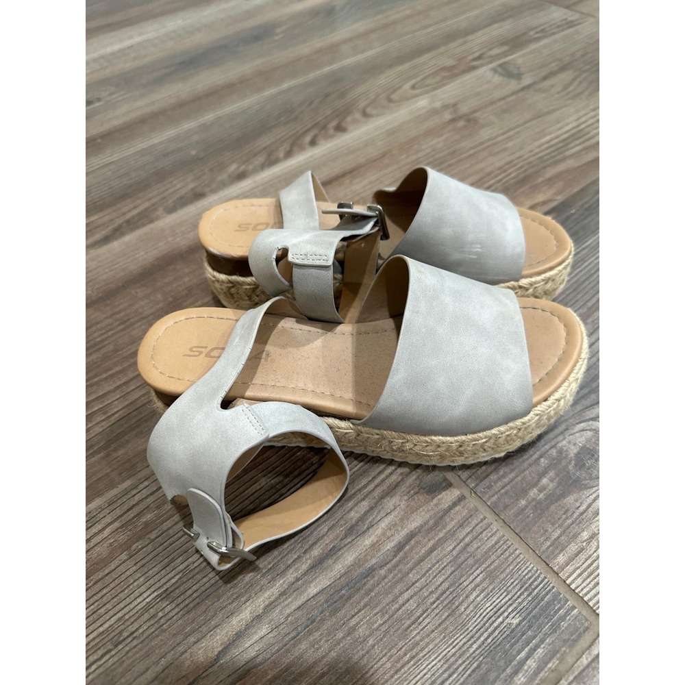 Soda Espadrille Platform Sandals Women Size 8‎ Grey Chunky Platform Wedge